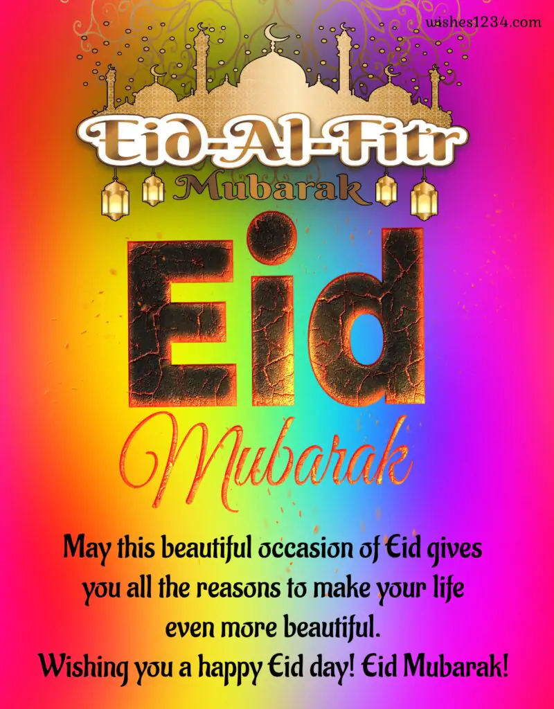 Colorful wallpaper with Eid Mubarak wishes.