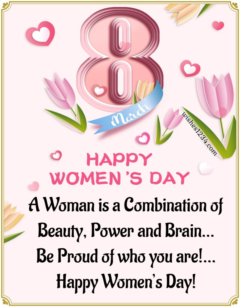 Happy Womens day Message with pink flowers.