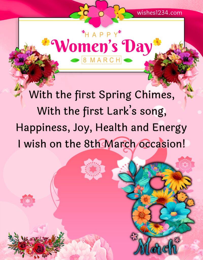 Happy Womens day quote with woman silhouette.