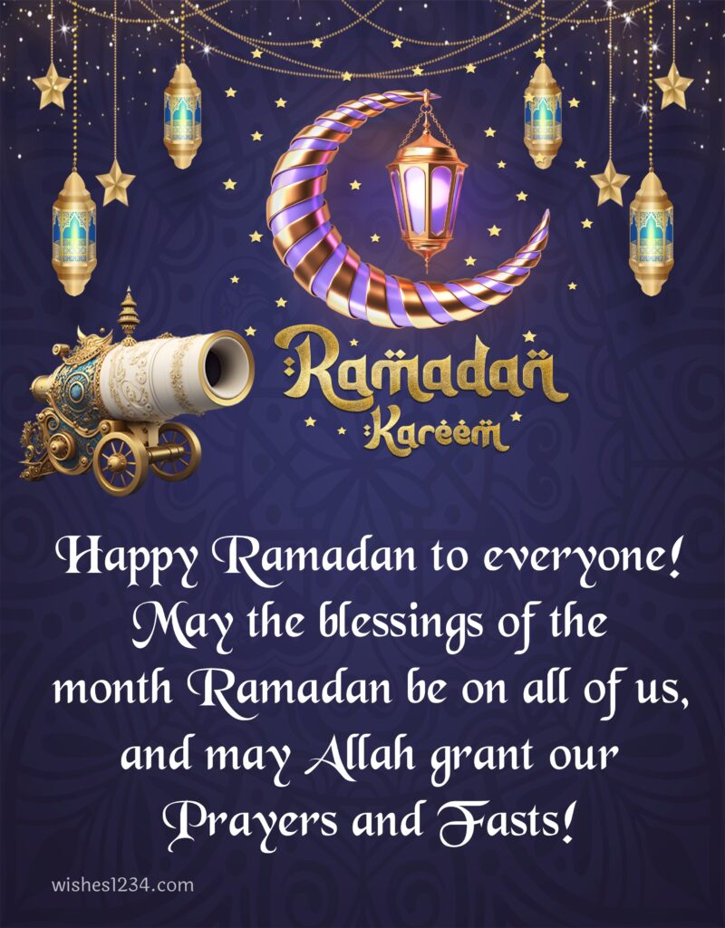 Ramadan Kareem wishes with blue background.