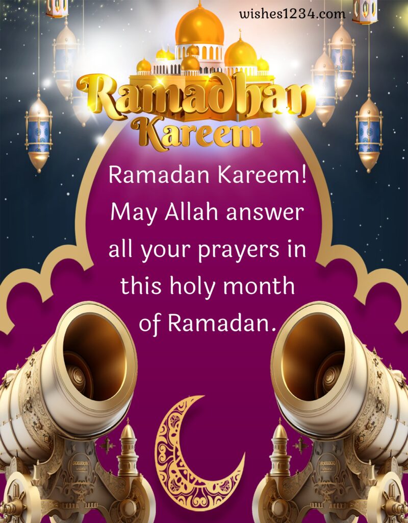 Ramdan Kareem image with Mosque and cannon background.