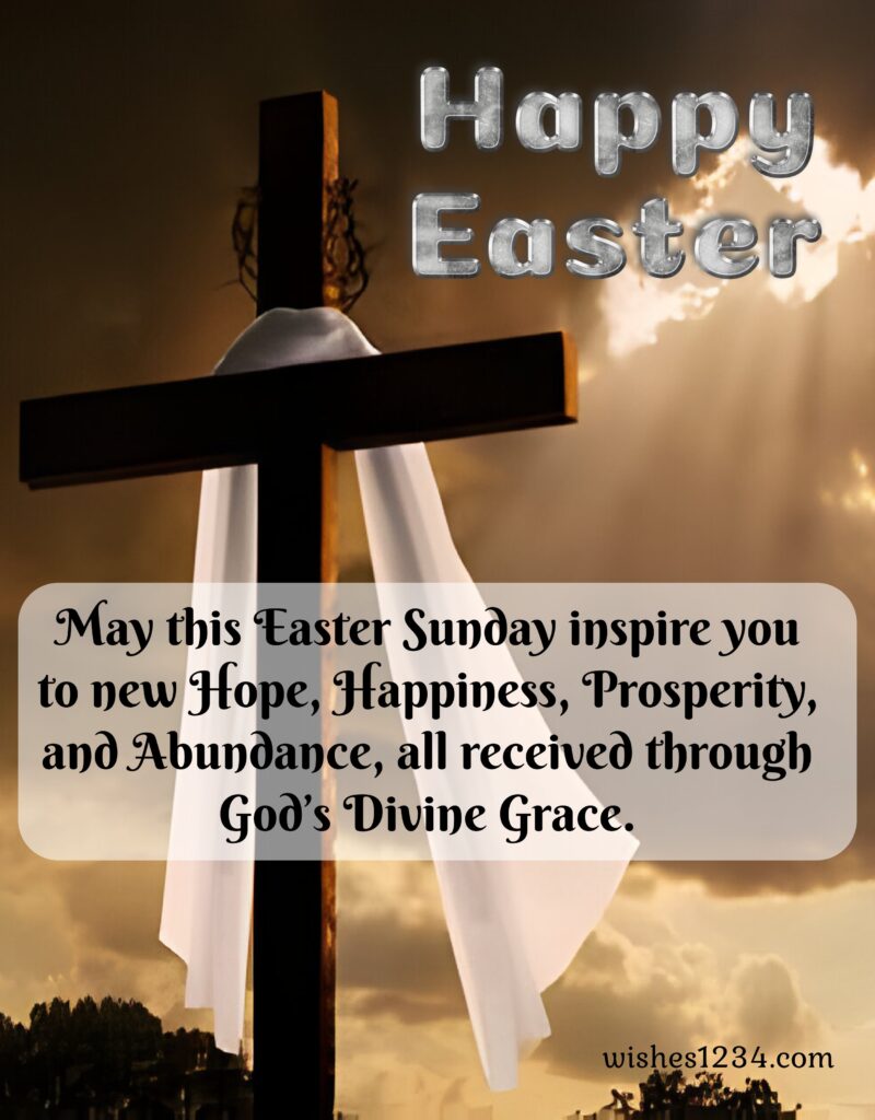 Easter Blessings with Cross and Shroud background.