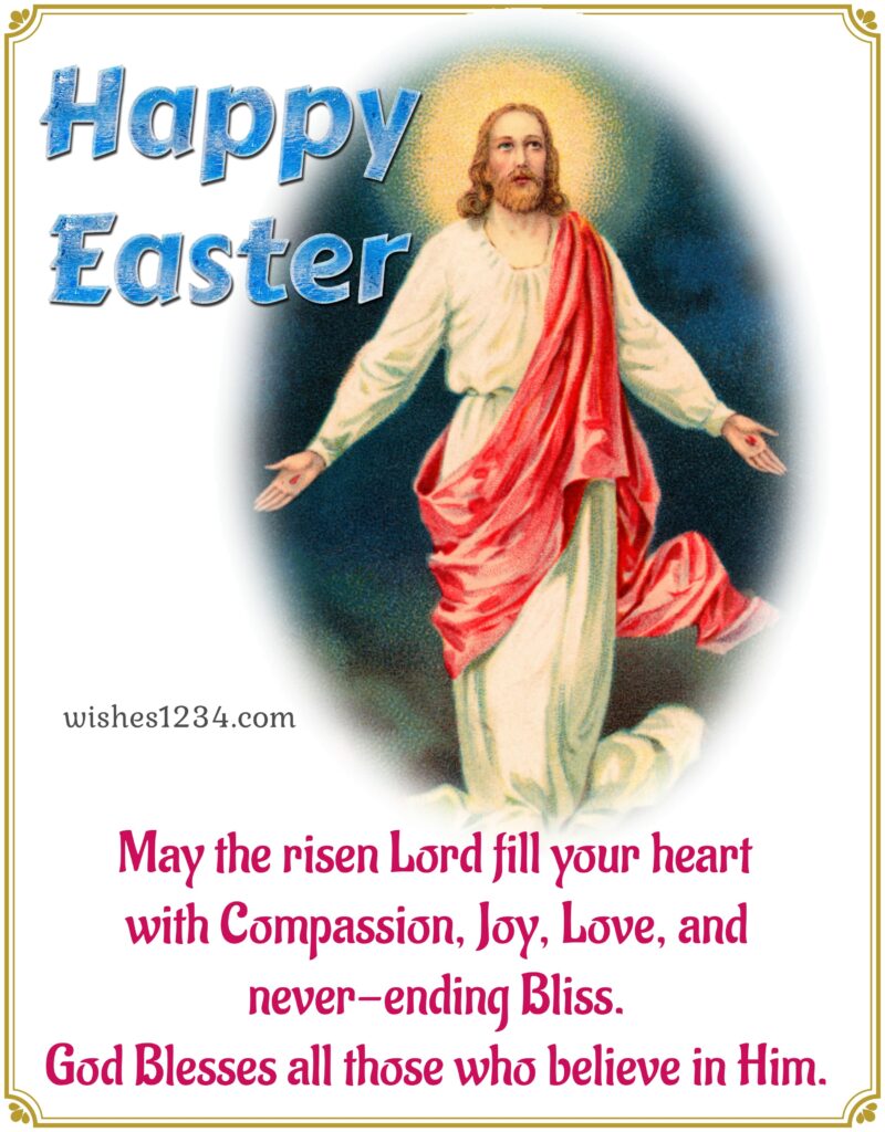 Easter blessings with Jesus Christ background image.