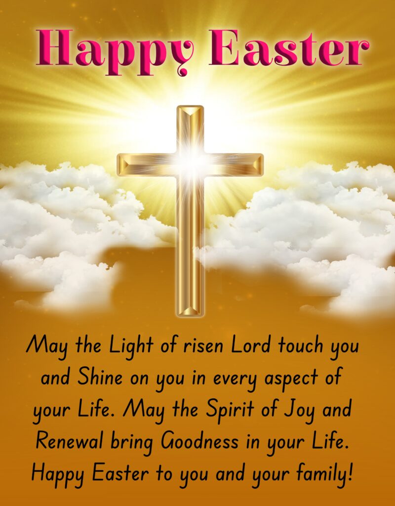 Happy Easter Blessings with cross background.