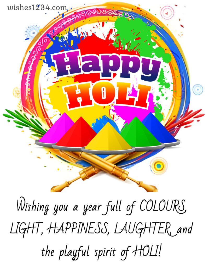 Happy Holi wishes with colorful background.