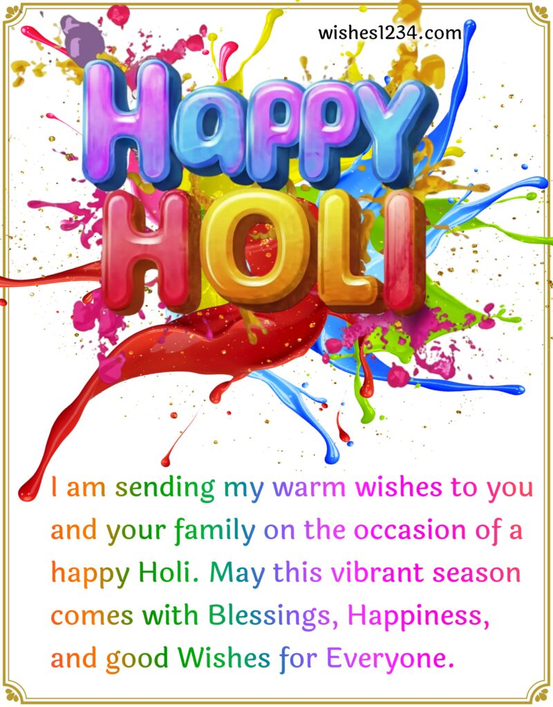 Happy Holi wishes with golden border image.