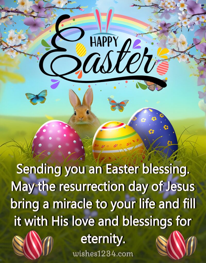Happy easter wallpaper with rainbow.