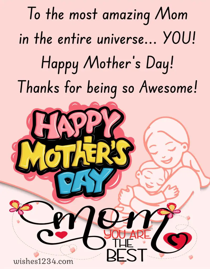 Mother cuddling kid image with mothers day quote.