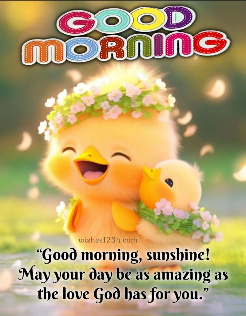 Good Morning blessings image with cute ducklings.