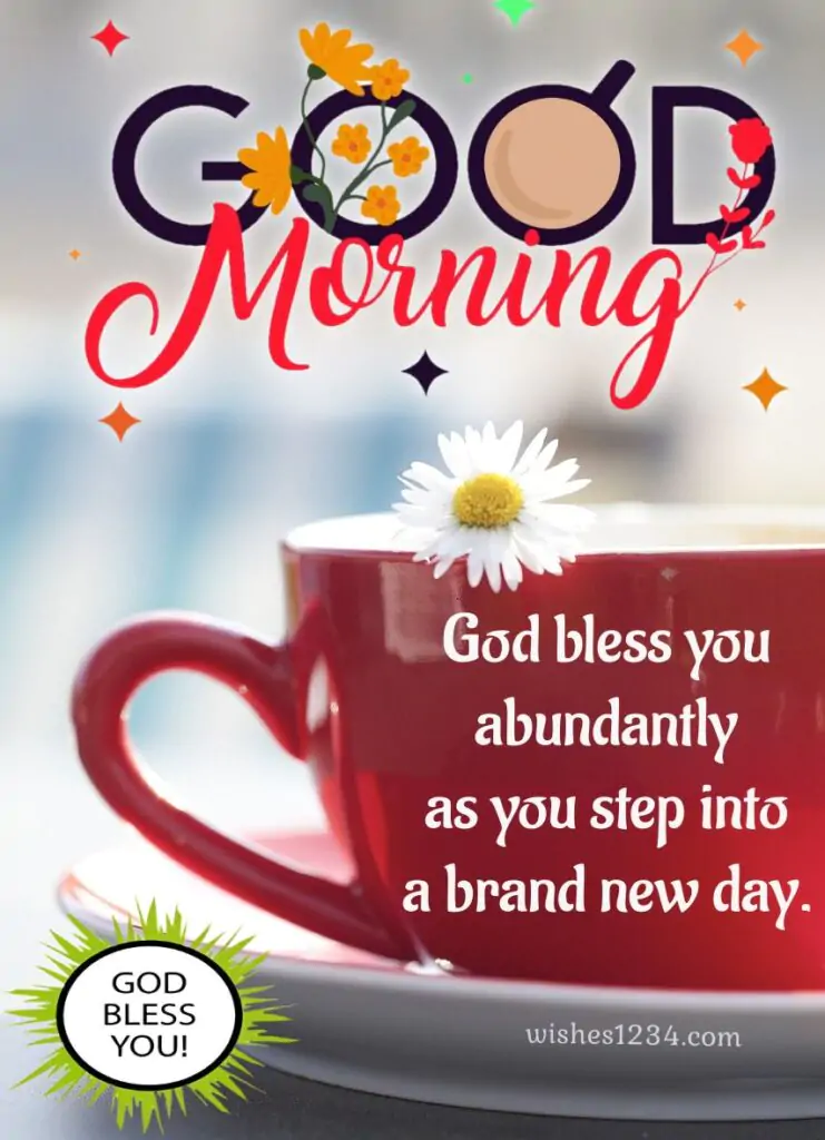 Good morning blessings red tea cup image.