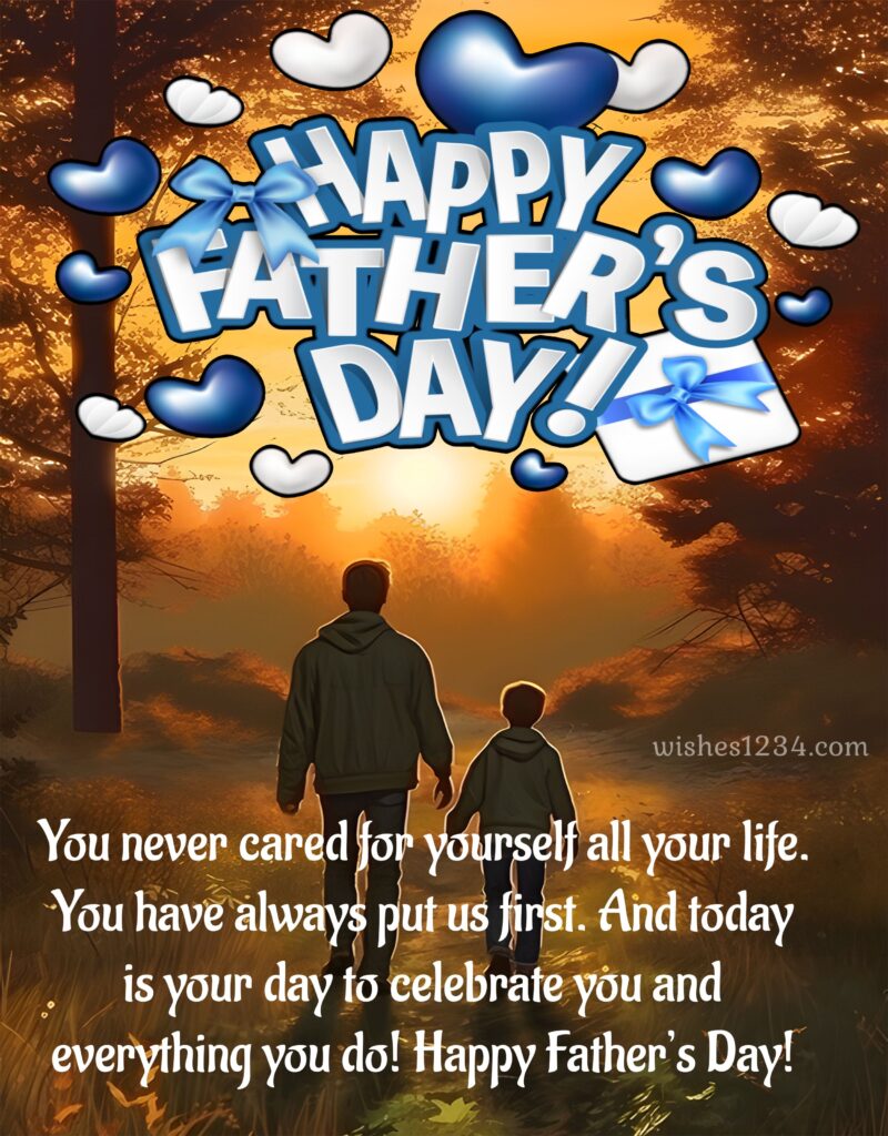 Happy Father's Day quote with father and son image.