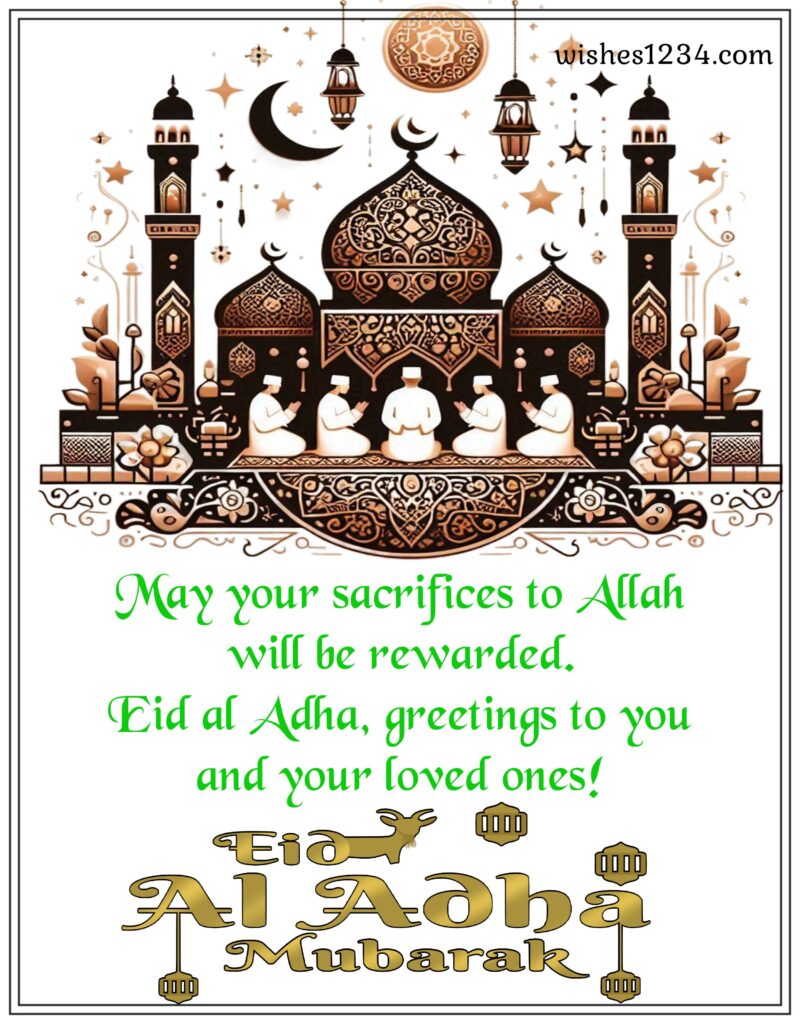 Mosque background with Eid al Adha message.