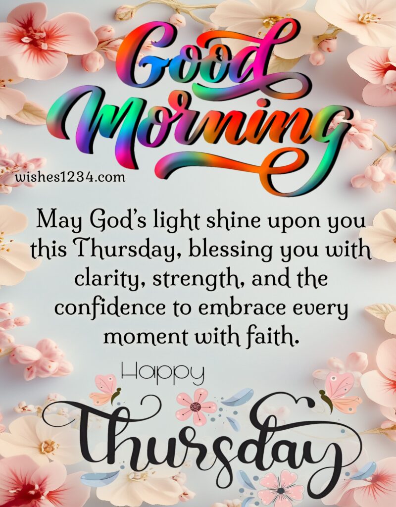 Good Morning Thursday Blessings with flower background.