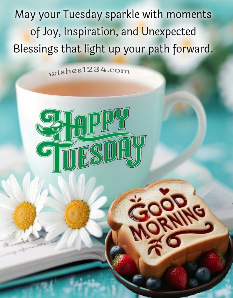Happy Tuesday tea with flowers image.