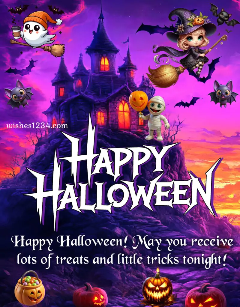 Halloween night scene with quotes.