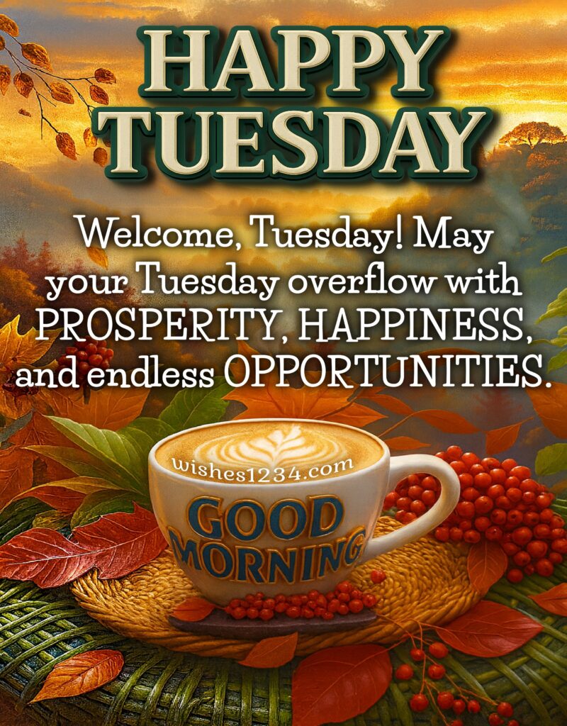 Good Morning Tuesday Quotes with Coffee Cup.