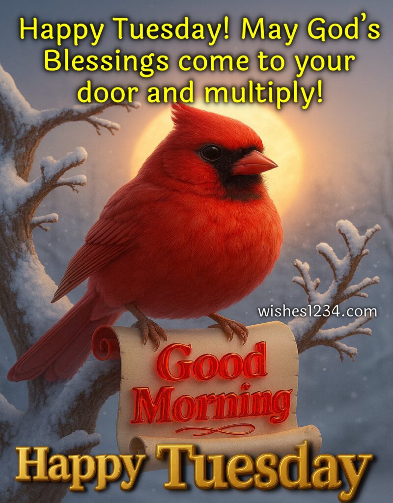 Tuesday Blessings image with Cardinal bird.