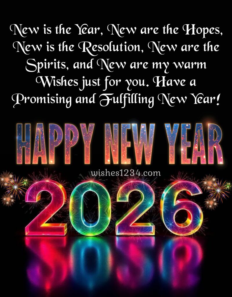 Happy New Year Greeting with glowing texts.
