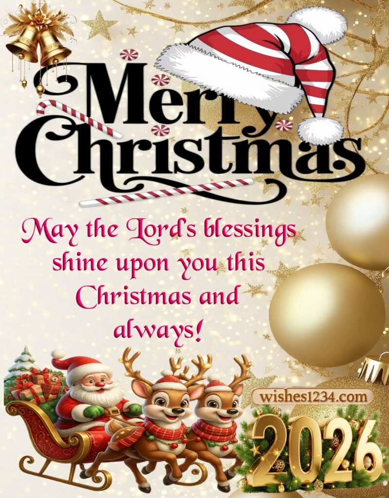 Merry Christmas blessing image on white background.