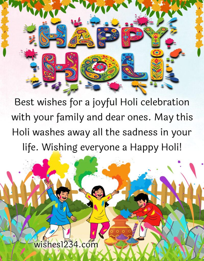 Happy Holi Message with colourful image.