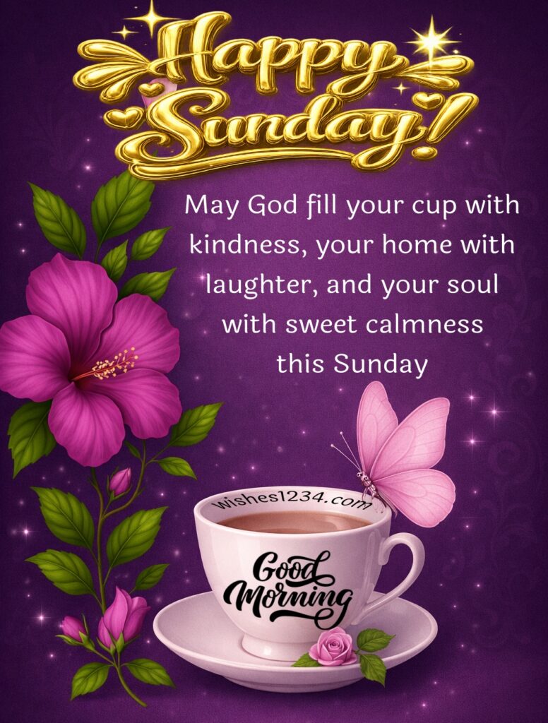 Happy Sunday quotes on purple background image.