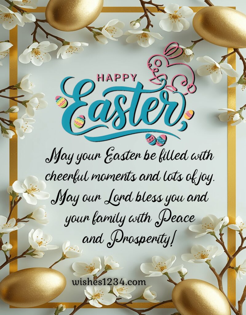 Easter Sunday Greetings with golden eggs.