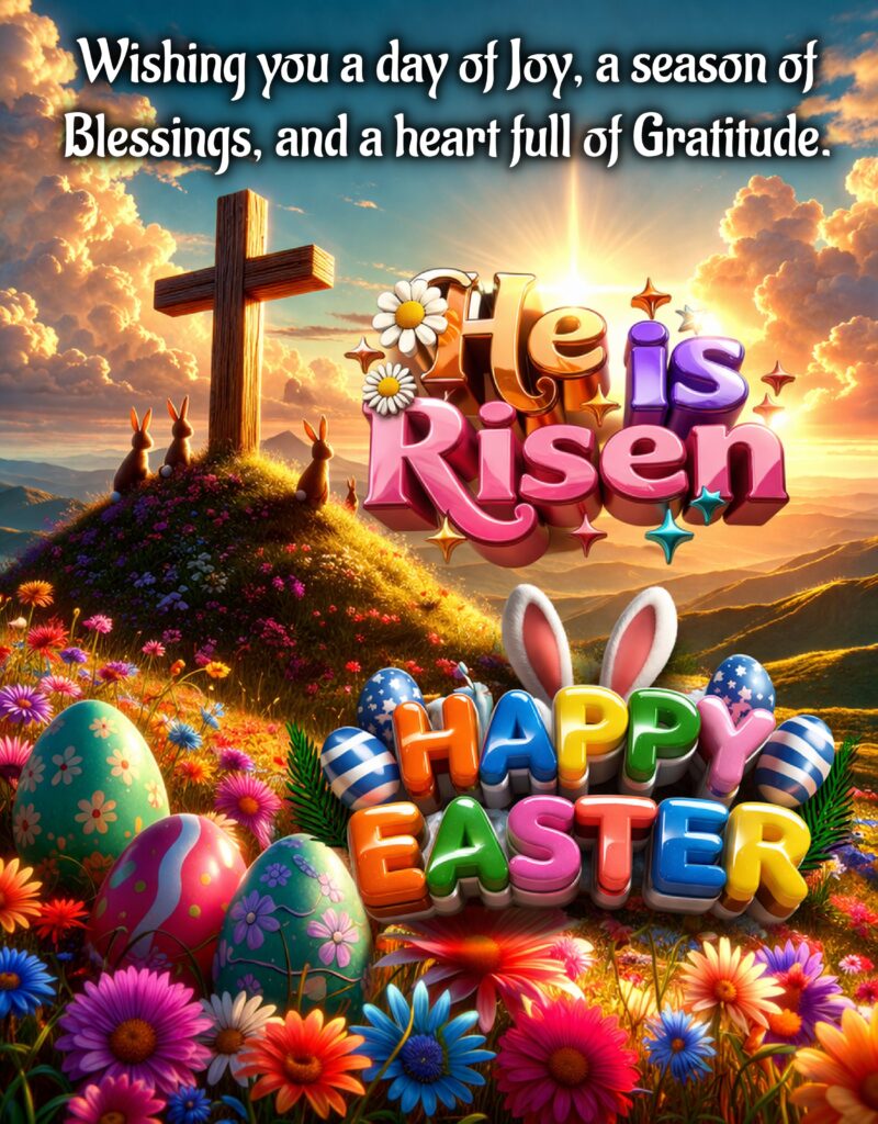 Happy Easter with Easter eggs and Bunny.