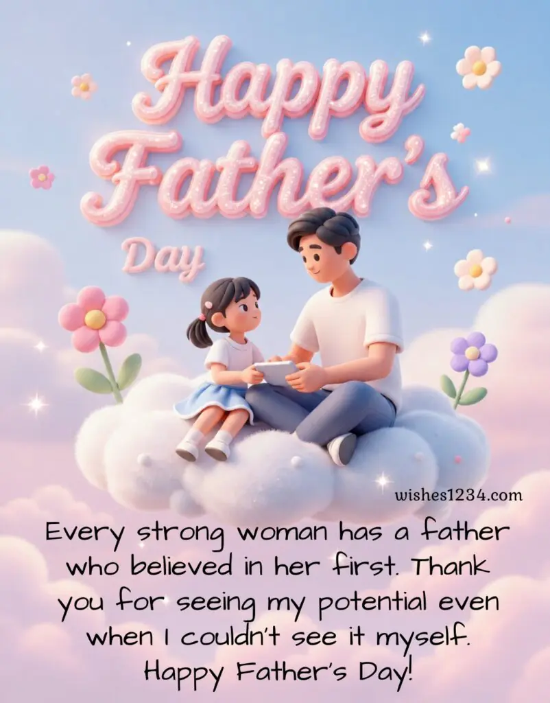 Father and daughter sitting on cloud.