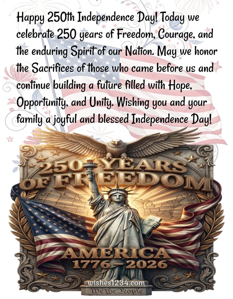 Independence Day Greetings with Statue of Liberty.