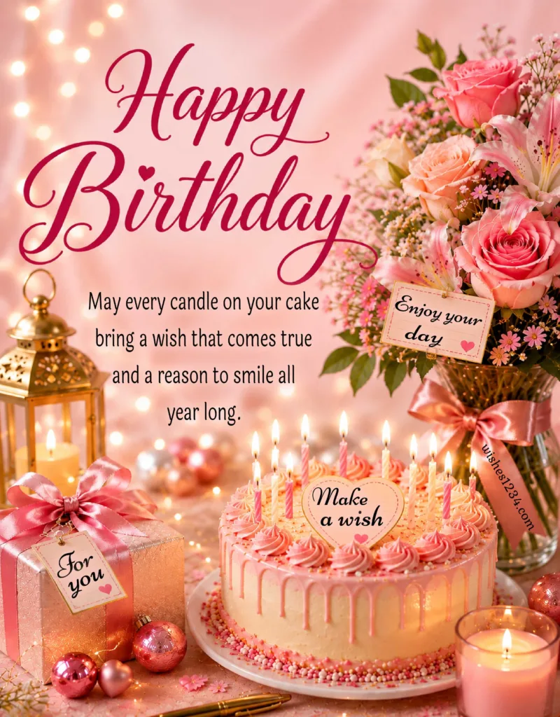 Happy Birthday wishes greeting card.