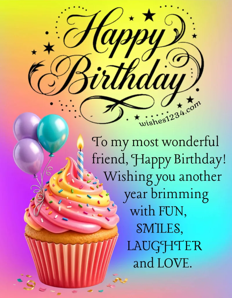 Happy Birthday Friend with cup cake.