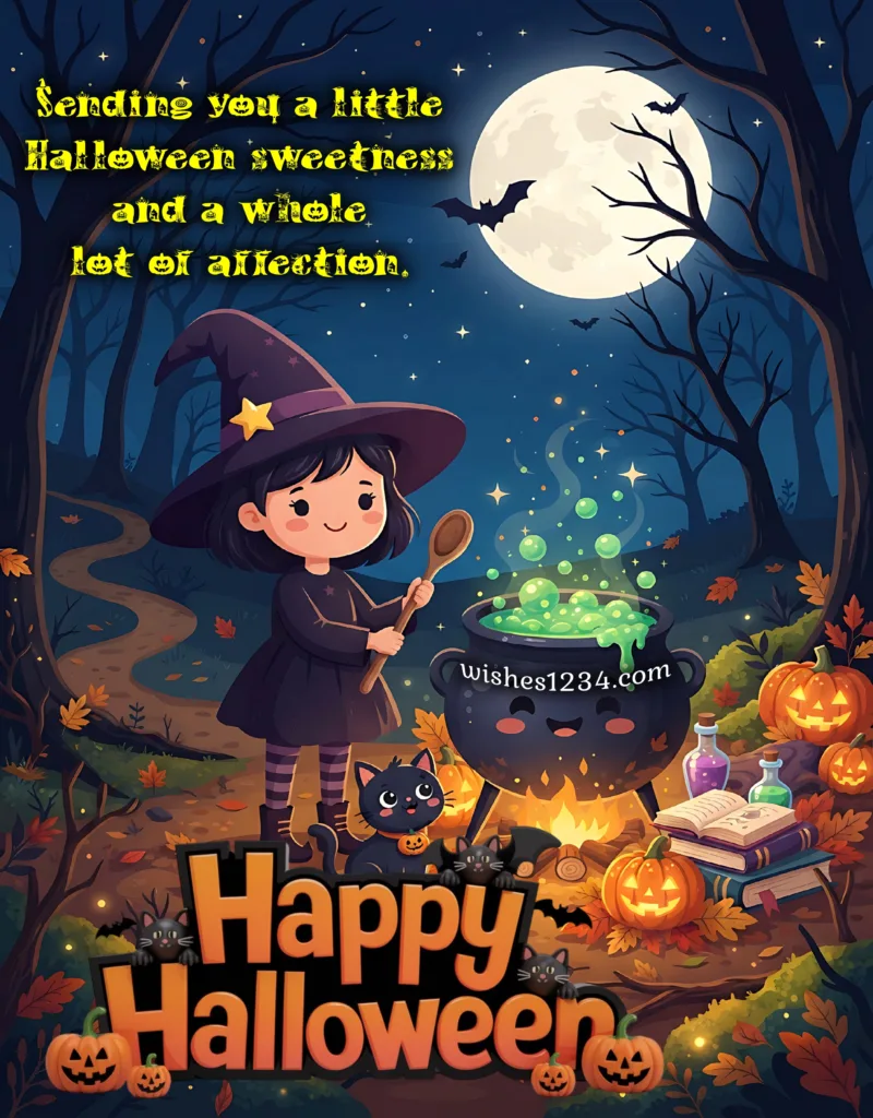 Cute Halloween Witch brewing potion image.
