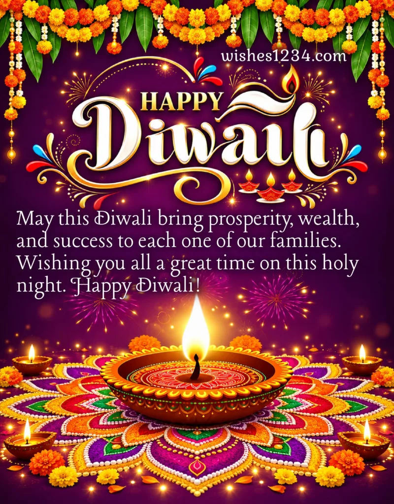 Diwali Greetings with Garland and Rangoli.