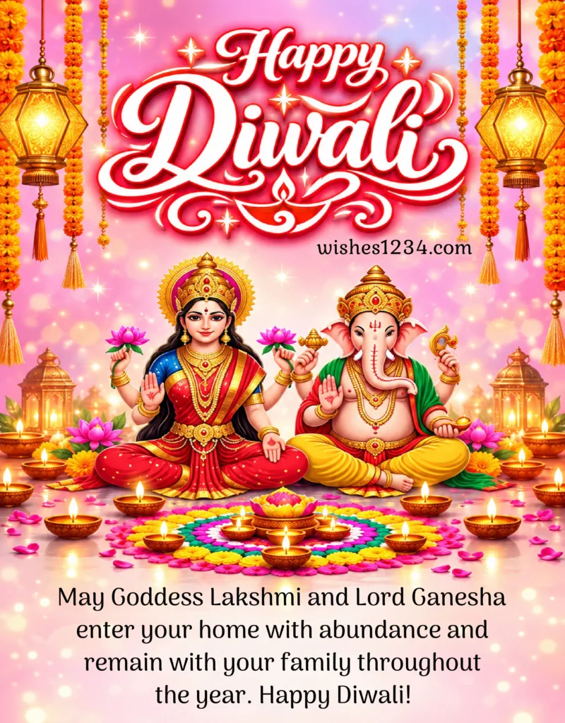 Festive Diwali Blessings with Lakshmi and Ganesha.