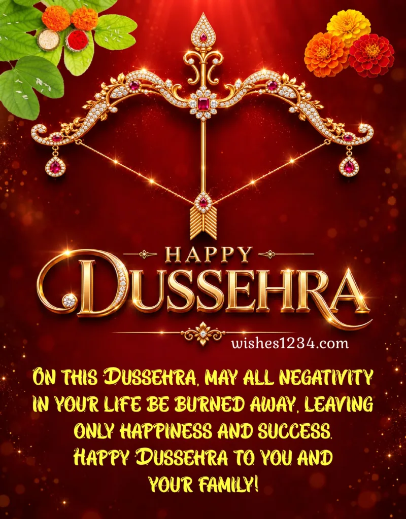 Golden Bow Happy Dussehra Card.