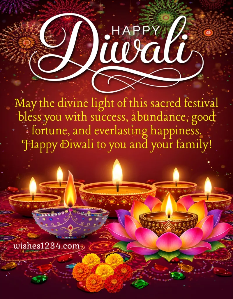 Happy Diwali Message with Diyas background.