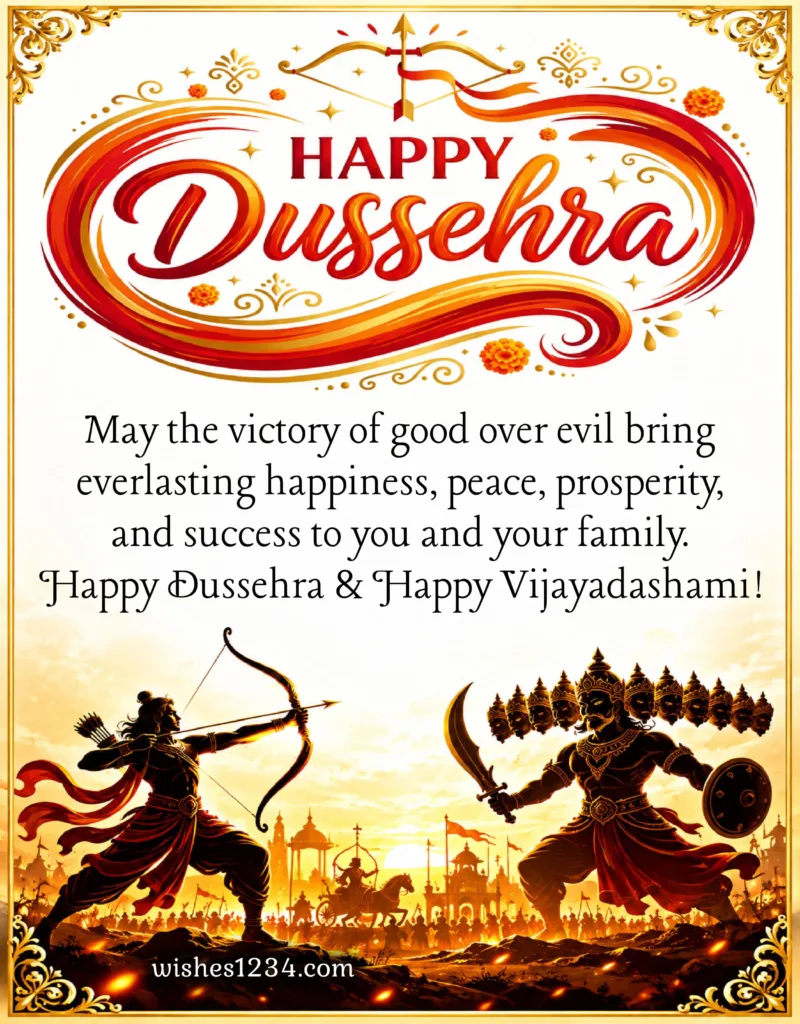 Happy Dussehra and Happy Vijayadashami image.